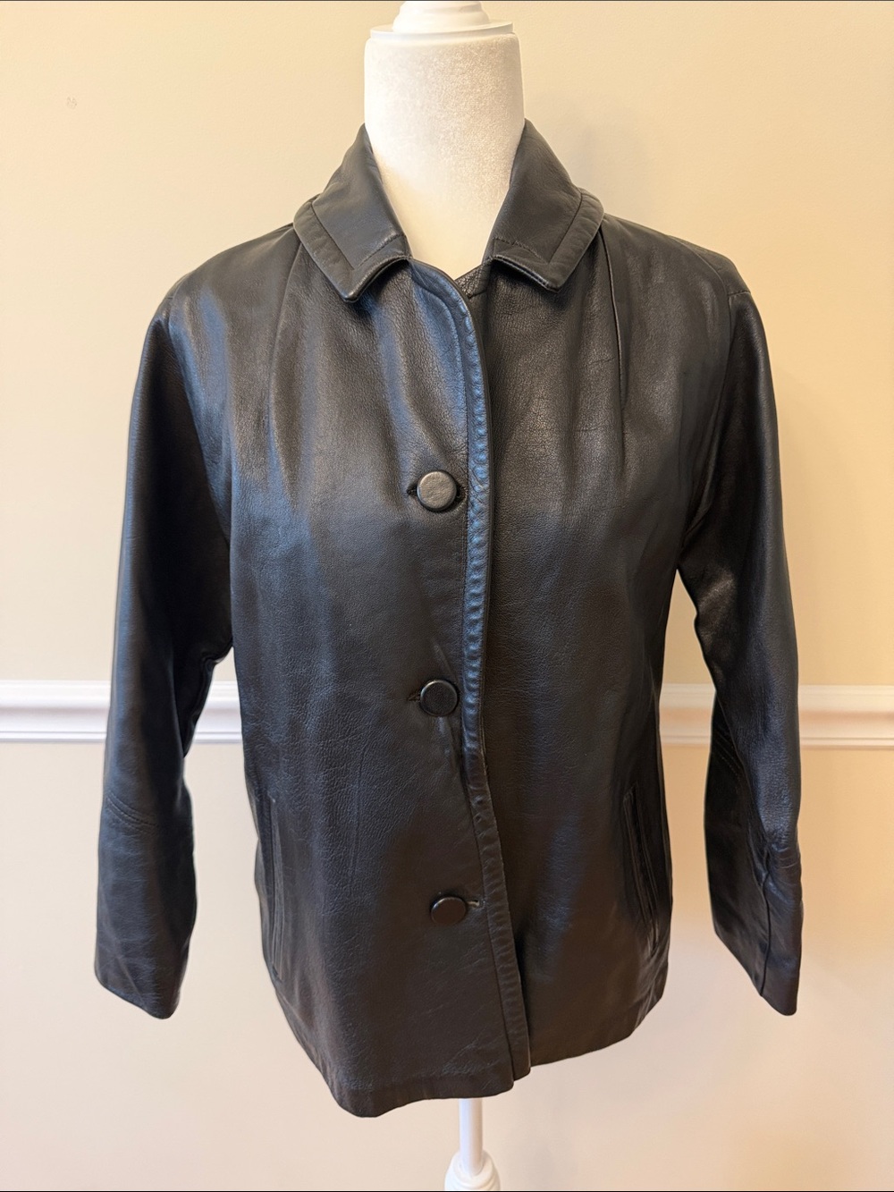 Vintage Black Leather Coat By Simchak For Passaic Leather Coat Co Size 8